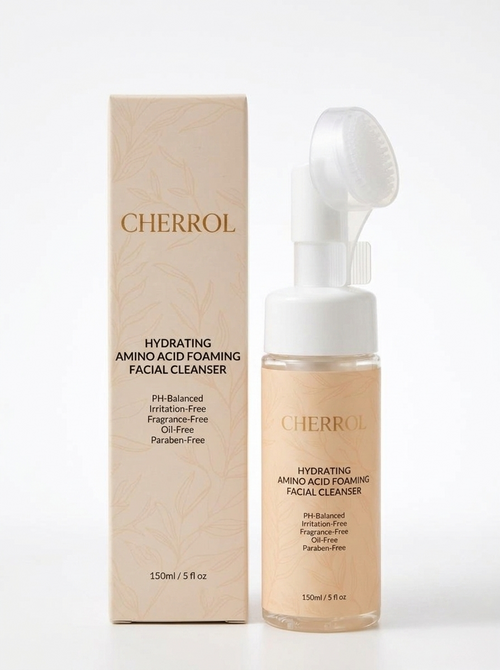 CHERROL Hydrating Amino Acid Foaming Facial Cleanser with Silicone Brush