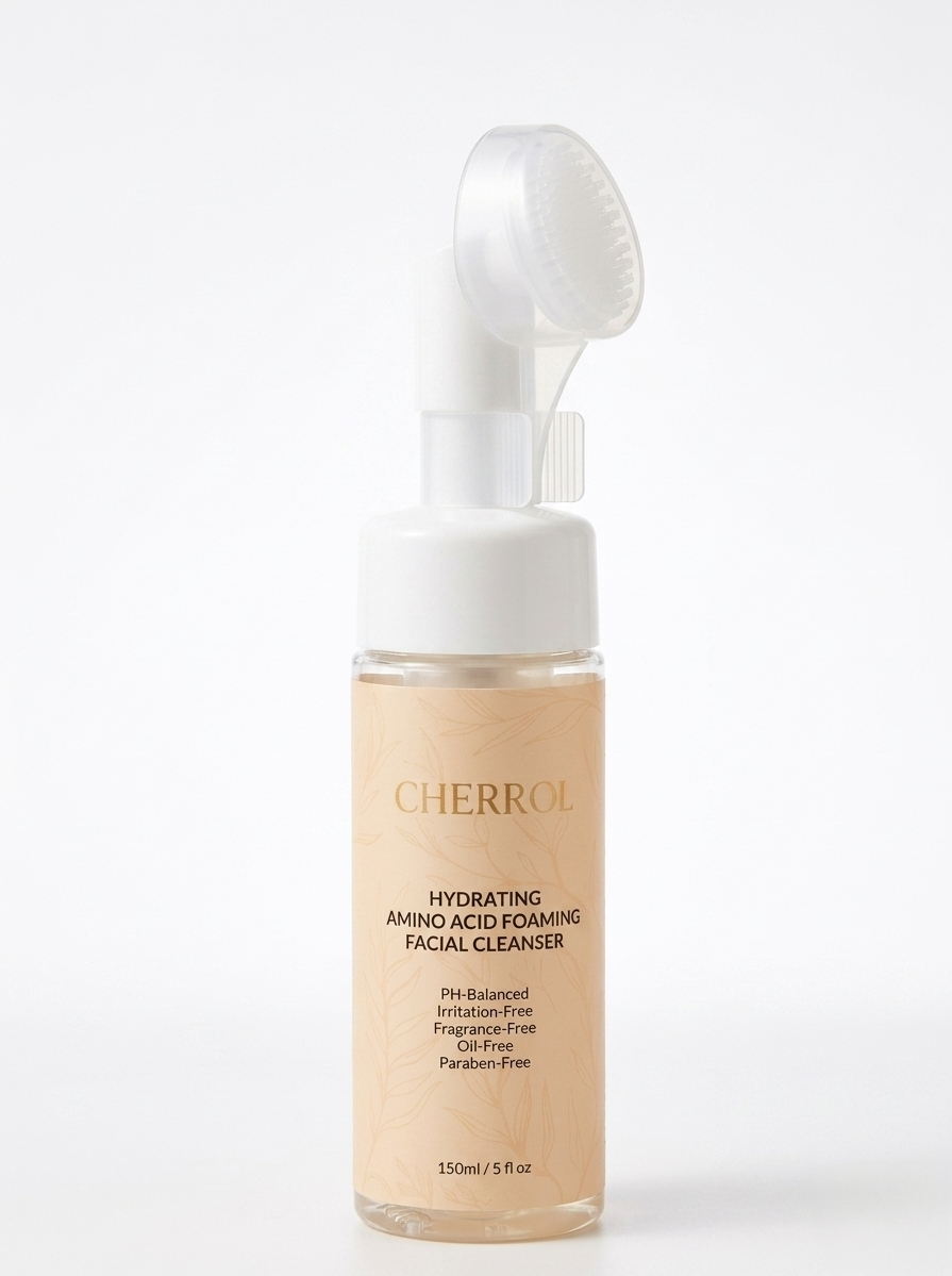CHERROL Hydrating Amino Acid Foaming Facial Cleanser with Silicone Brush